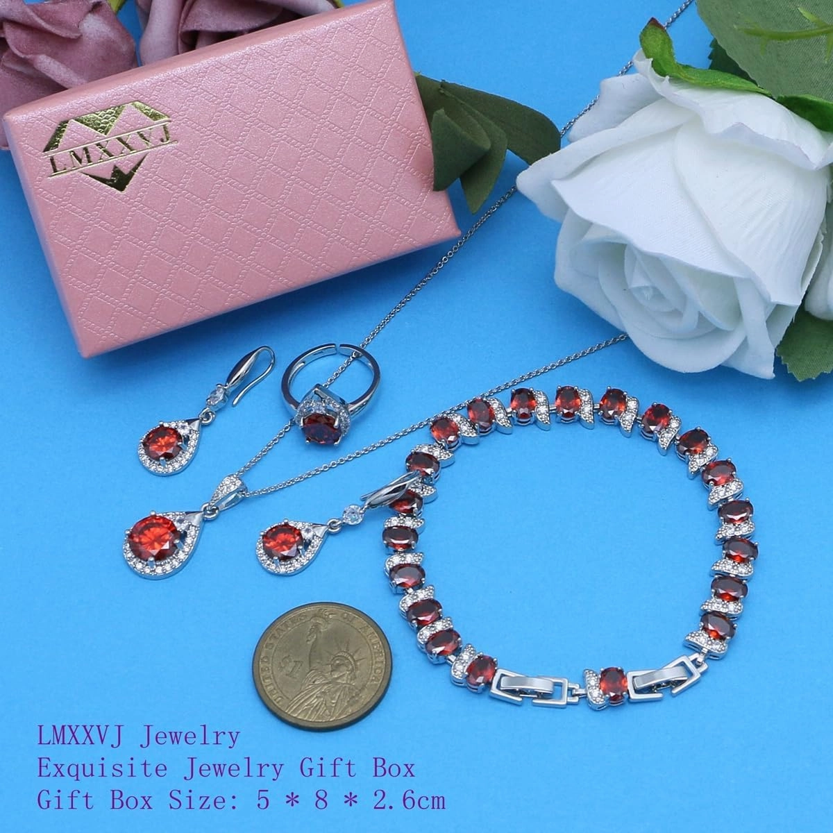 LMXXVJ Jewelry Set For Women,Platinum Plated Necklace Ring Earrings Bracelet Costume Jewelry Set Mother's Day Christmas Birthday Thanksgiving Day Gift for Mom/Wife
