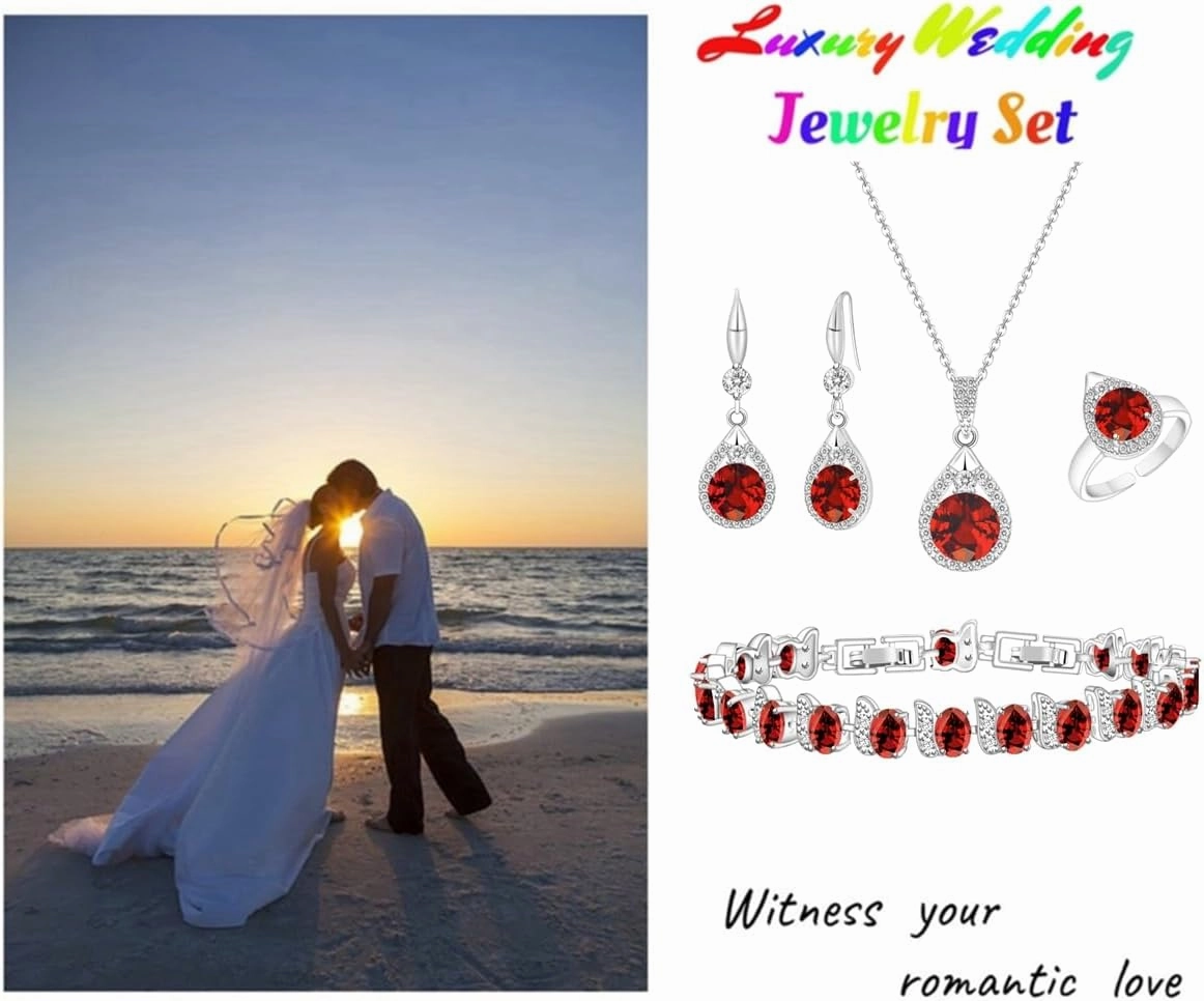 LMXXVJ Jewelry Set For Women,Platinum Plated Necklace Ring Earrings Bracelet Costume Jewelry Set Mother's Day Christmas Birthday Thanksgiving Day Gift for Mom/Wife