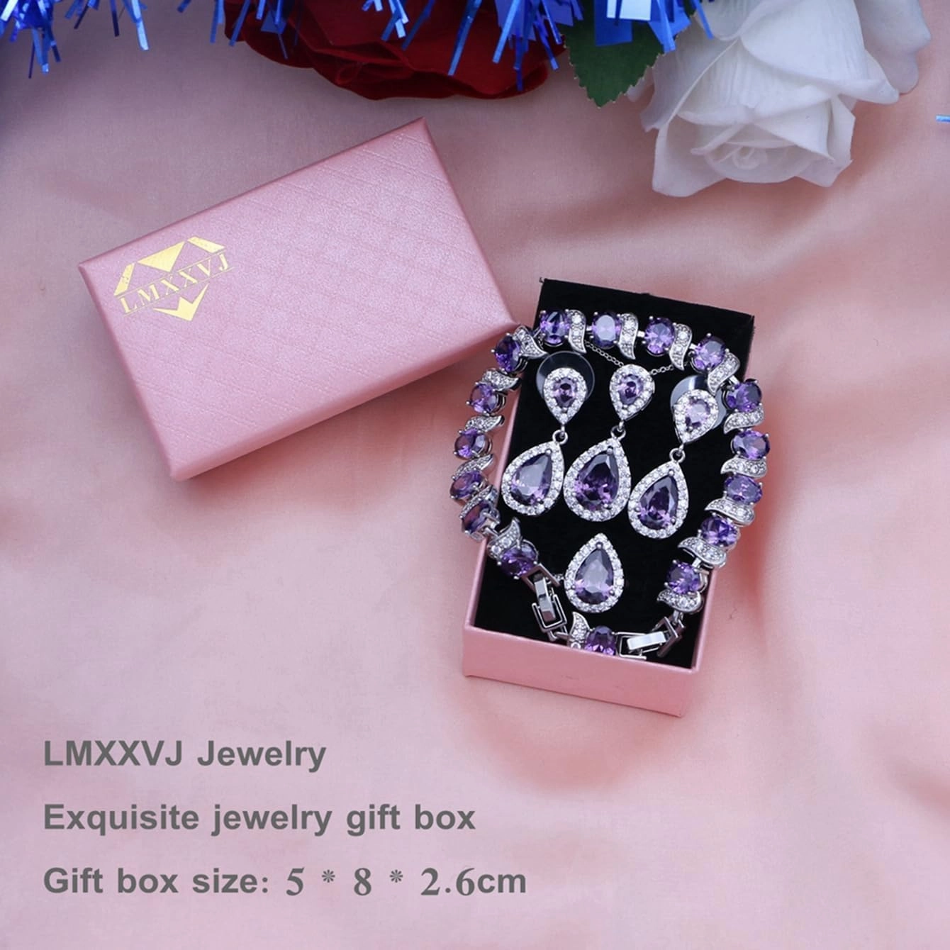 LMXXVJ Teardrop Jewelry Set for Women，Necklace Earrings Adjustable Ring Bracelet Set Fashion Formal Platinum/Gold/Rose Gold Jewelry Gift Girl/Mom/Wife/Grandmother/Best Friend/Aunt