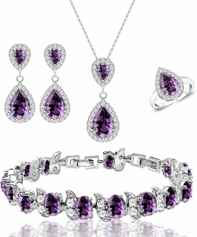 LMXXVJ Teardrop Jewelry Set for Women，Necklace Earrings Adjustable Ring Bracelet Set Fashion Formal Platinum/Gold/Rose Gold Jewelry Gift Girl/Mom/Wife/Grandmother/Best Friend/Aunt
