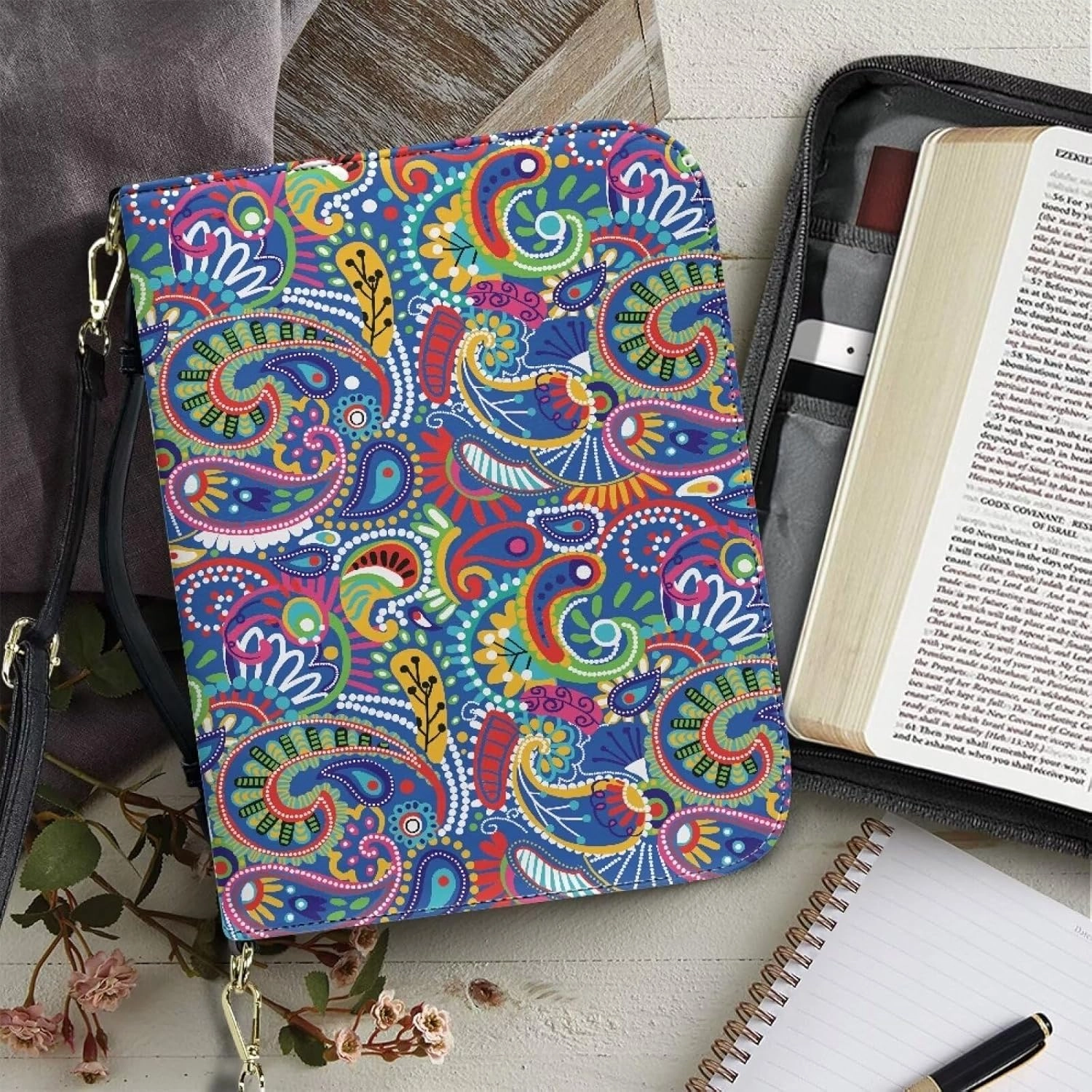 Lotusorchid Bible Cover Bag for Women, Men Bible Accessories with Handle, Bible Carrier Tote with Detachable Shoulder Strap