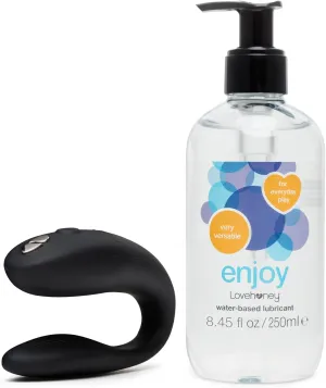 Lovehoney Enjoy Water Based Lube 8.4 fl oz & We-Vibe Sync Go Black C-Shape Couples Vibrator - Couples Sex Toys Bundle