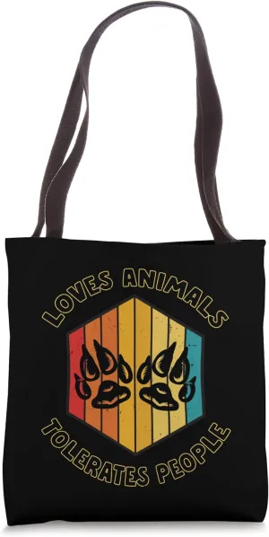 Loves Animals Tolerates People Funny Animal Lover Retro Tote Bag