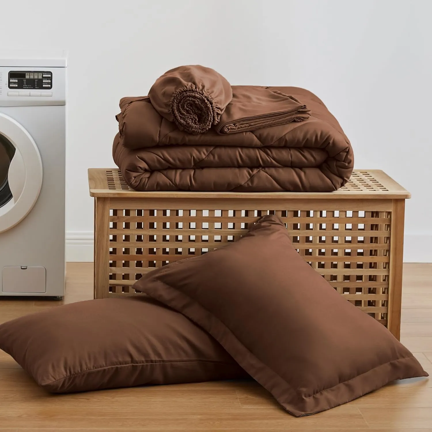Love's cabin Twin Comforter Set Brown, 5 Pieces Twin Bed in a Bag, All Season Bedding Sets with 1 Comforter, 1 Flat Sheet, 1 Fitted Sheet, 1 Pillowcase and 1 Pillow Sham