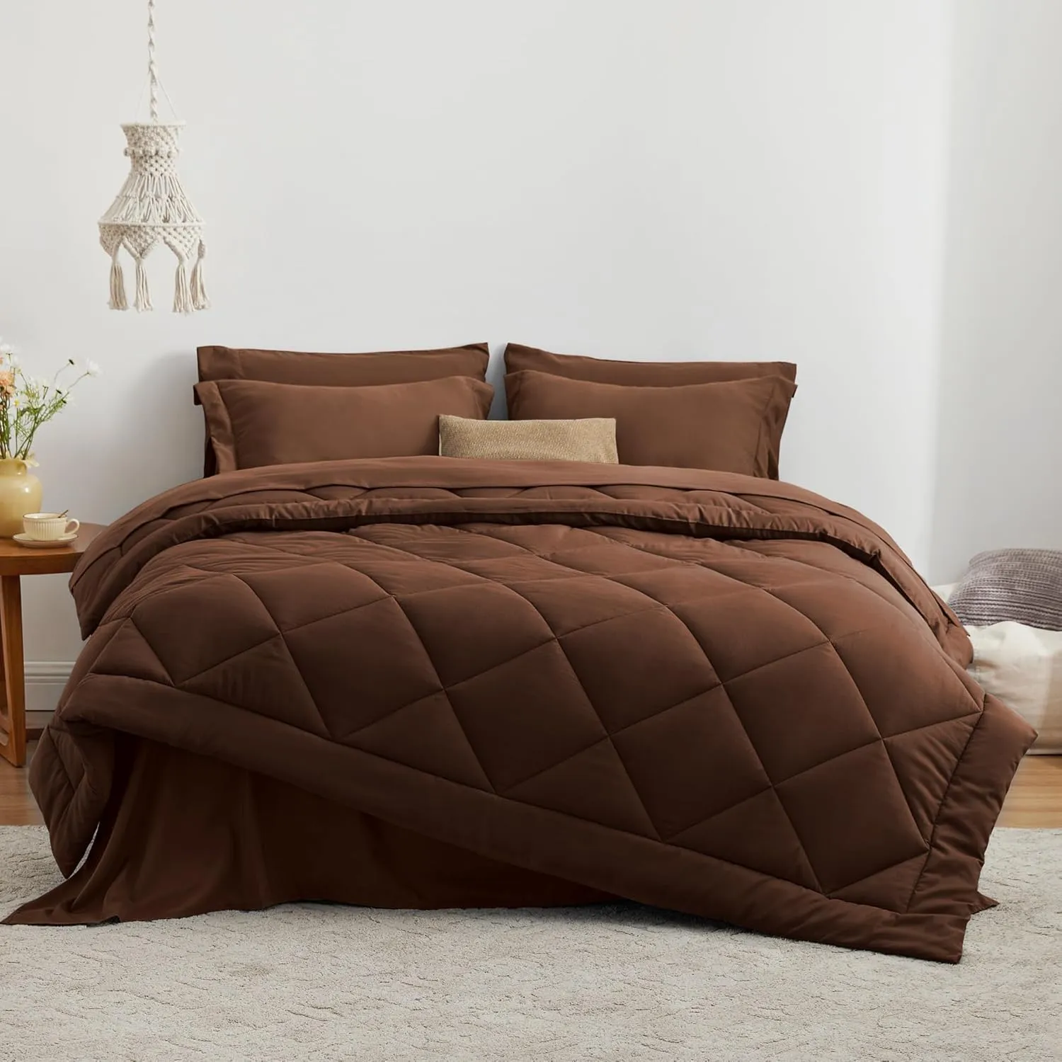 Love's cabin Twin Comforter Set Brown, 5 Pieces Twin Bed in a Bag, All Season Bedding Sets with 1 Comforter, 1 Flat Sheet, 1 Fitted Sheet, 1 Pillowcase and 1 Pillow Sham