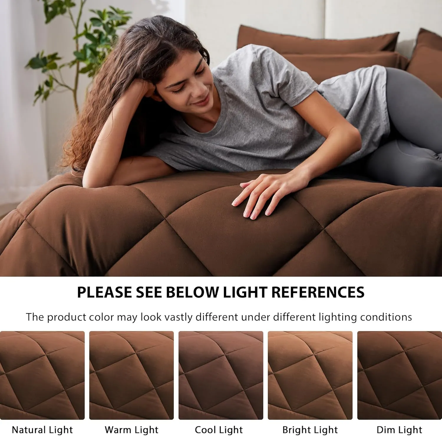 Love's cabin Twin Comforter Set Brown, 5 Pieces Twin Bed in a Bag, All Season Bedding Sets with 1 Comforter, 1 Flat Sheet, 1 Fitted Sheet, 1 Pillowcase and 1 Pillow Sham