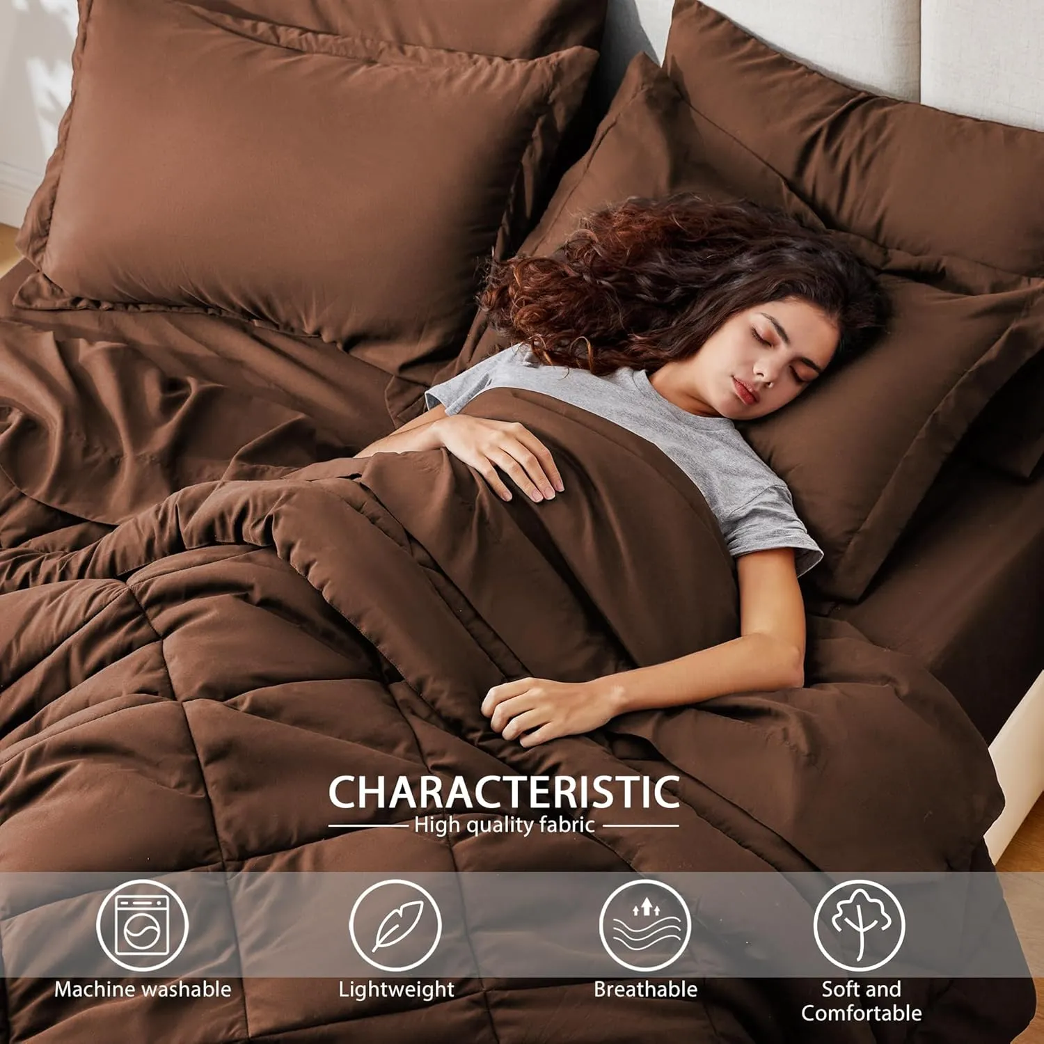 Love's cabin Twin Comforter Set Brown, 5 Pieces Twin Bed in a Bag, All Season Bedding Sets with 1 Comforter, 1 Flat Sheet, 1 Fitted Sheet, 1 Pillowcase and 1 Pillow Sham