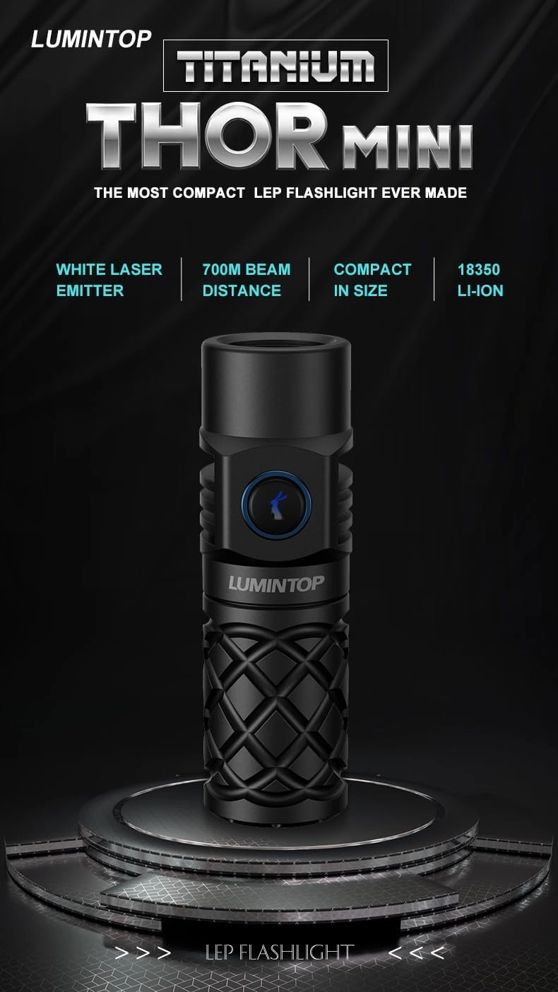 LUMINTOP Thor Mini Rechargeable LEP Flashlight - 250 Lumens, 700 Meters Range, Laser Technology, Waterproof, Eco-Friendly, Long-Lasting