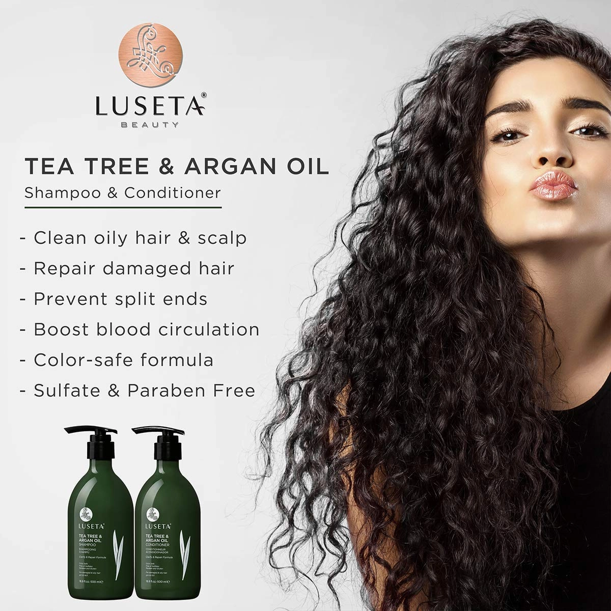 Luseta Tea Tree Oil Shampoo 33.8oz- Natural Anti Dandruff Treatment for Dry and Damaged Hair, Sulfate Free & Safe for Color Treated Hair