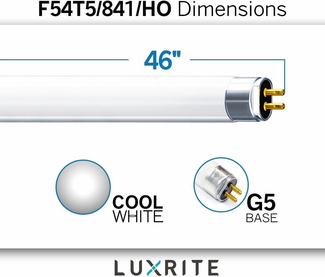 LUXRITE 30-Pack F54T5/841/HO 54W 46 Inch T5 Fluorescent Tube Light Bulb, 4100K Cool White, 4200 Lumens, G5 Mini Bi-Pin Base, LR20770