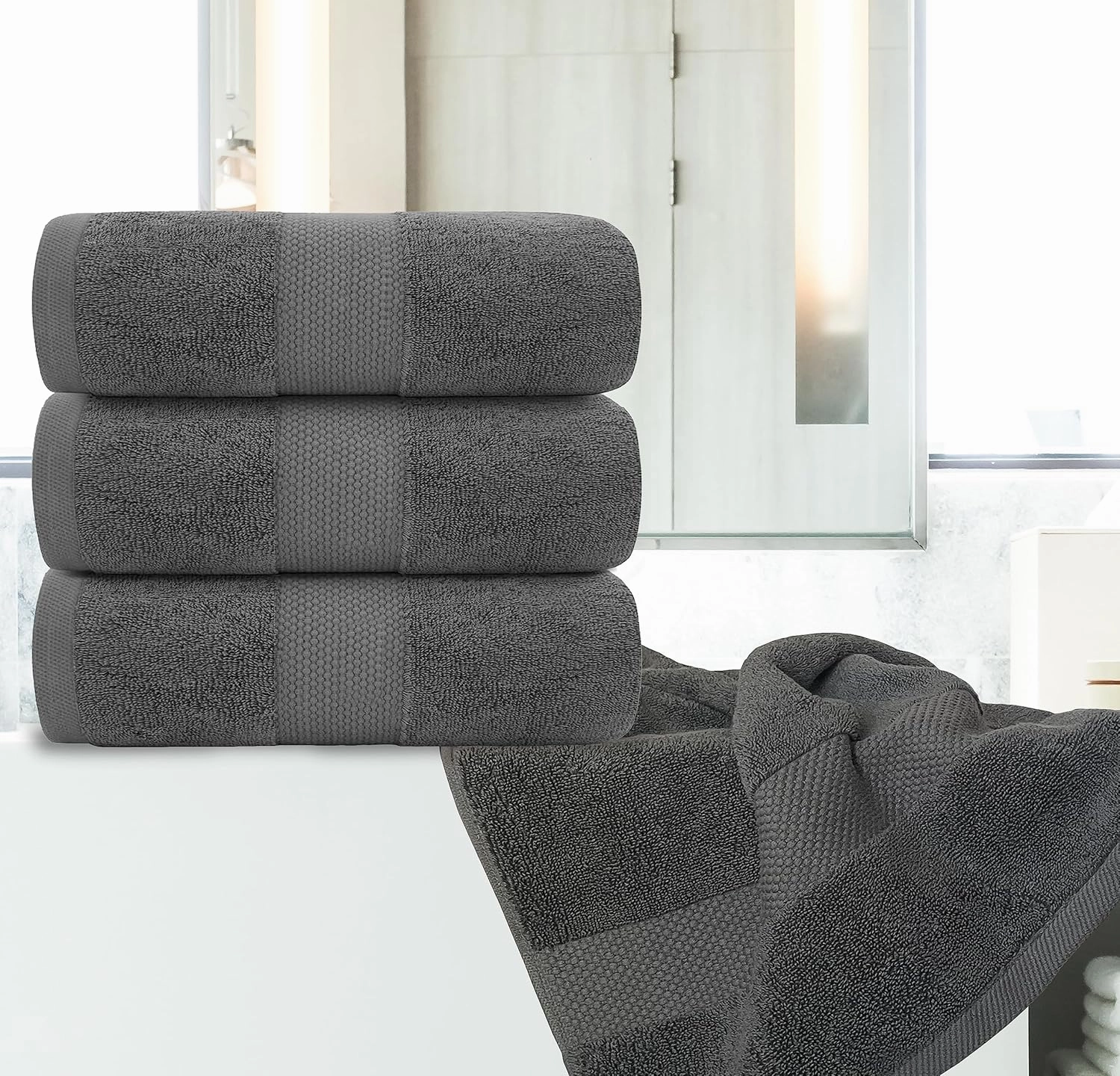 Luxury White Bath Towels Large - 100% Soft Cotton 700 GSM | Absorbent Hotel Bathroom Towel | 27 inch X 54 inch | Set of 4 | Gray