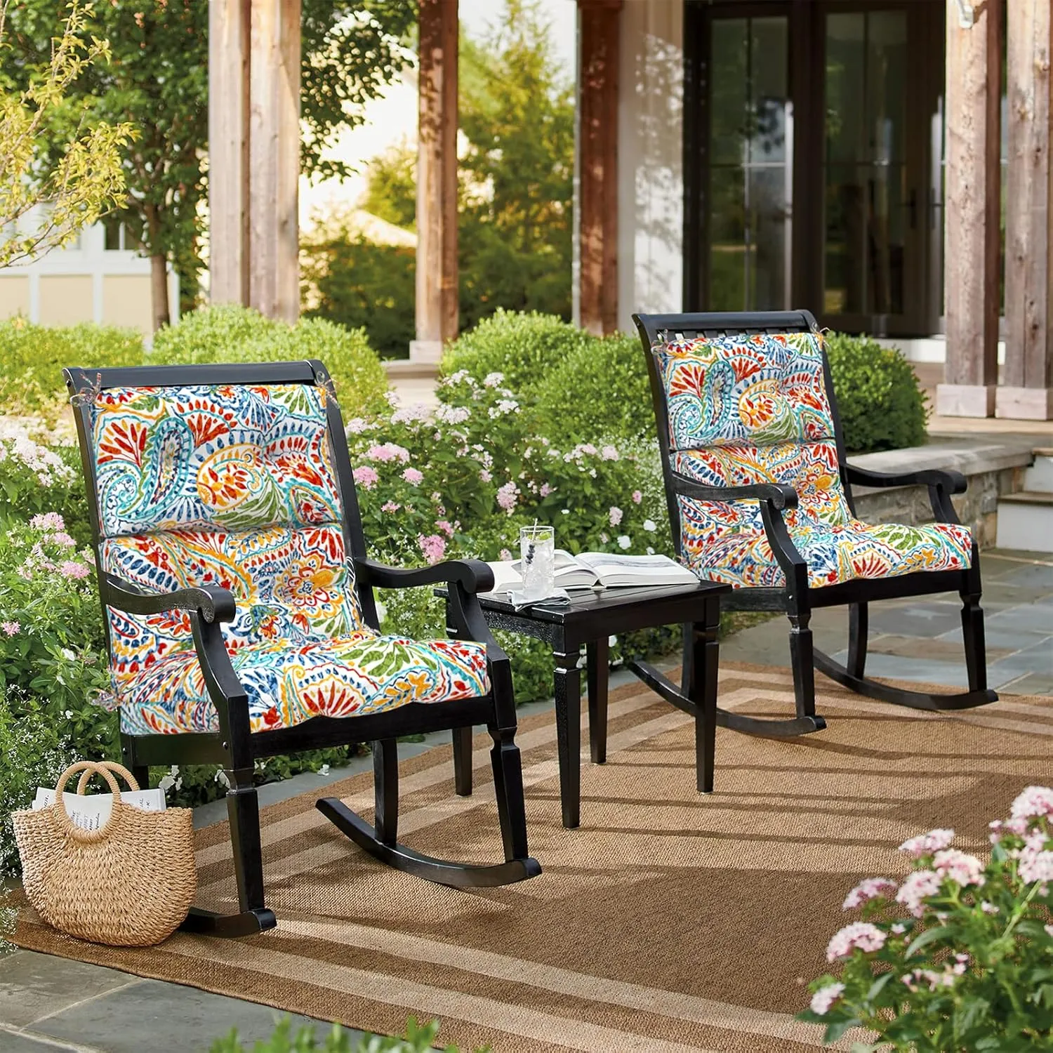 LVTXIII 2 Pack Outdoor/Indoor High Back Chair Cushions, Deep Seat Patio Seat and Back Cushion Set, Stuffed High Rebound Foam Rocking Chair Cushions, 44"x22"x4", Paisley Ummi Multi