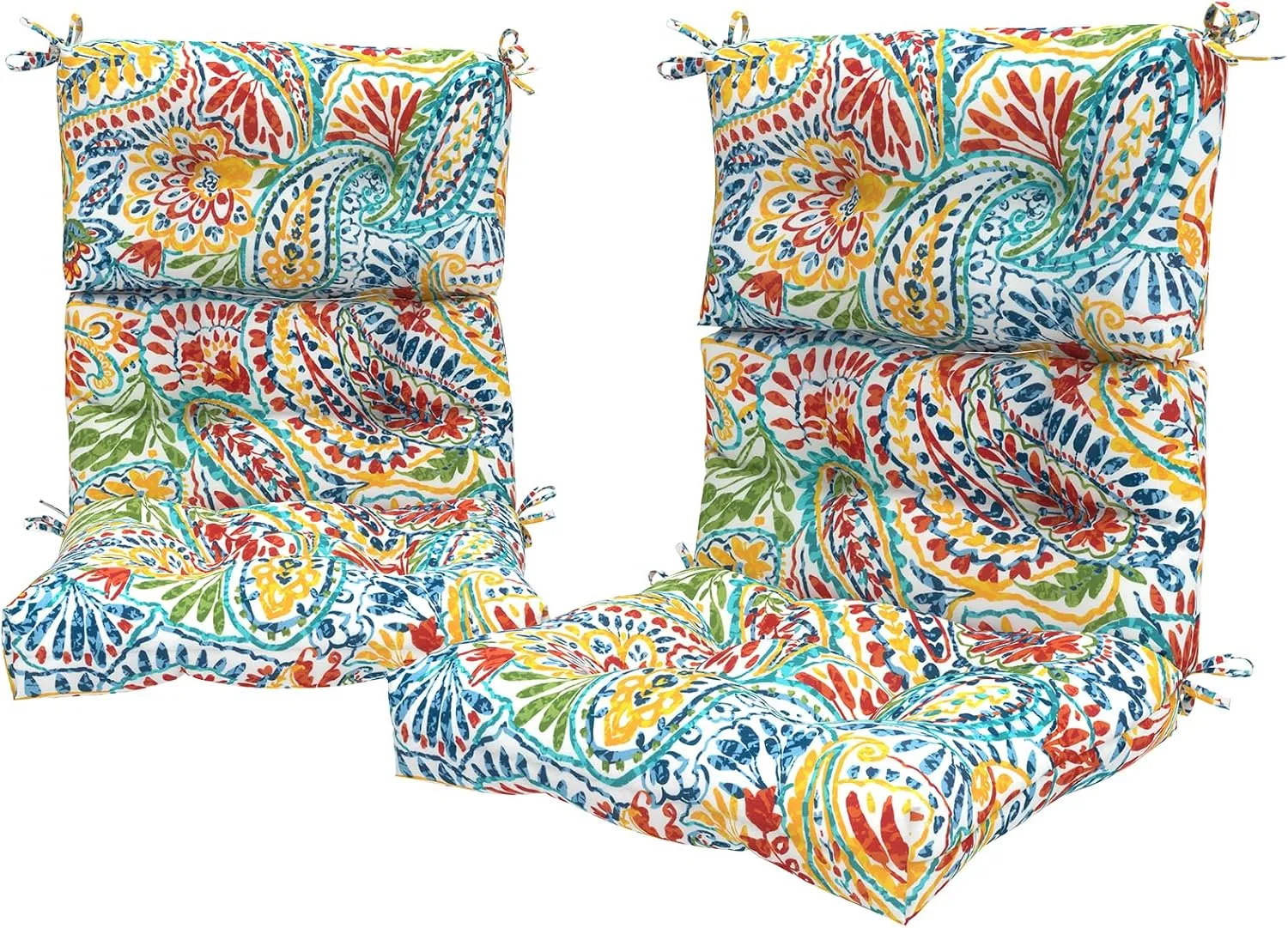 LVTXIII 2 Pack Outdoor/Indoor High Back Chair Cushions, Deep Seat Patio Seat and Back Cushion Set, Stuffed High Rebound Foam Rocking Chair Cushions, 44"x22"x4", Paisley Ummi Multi