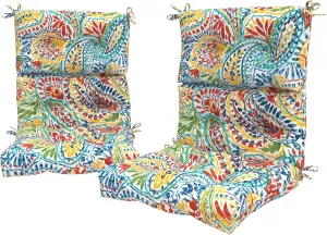 LVTXIII 2 Pack Outdoor/Indoor High Back Chair Cushions, Deep Seat Patio Seat and Back Cushion Set, Stuffed High Rebound Foam Rocking Chair Cushions, 44"x22"x4", Paisley Ummi Multi
