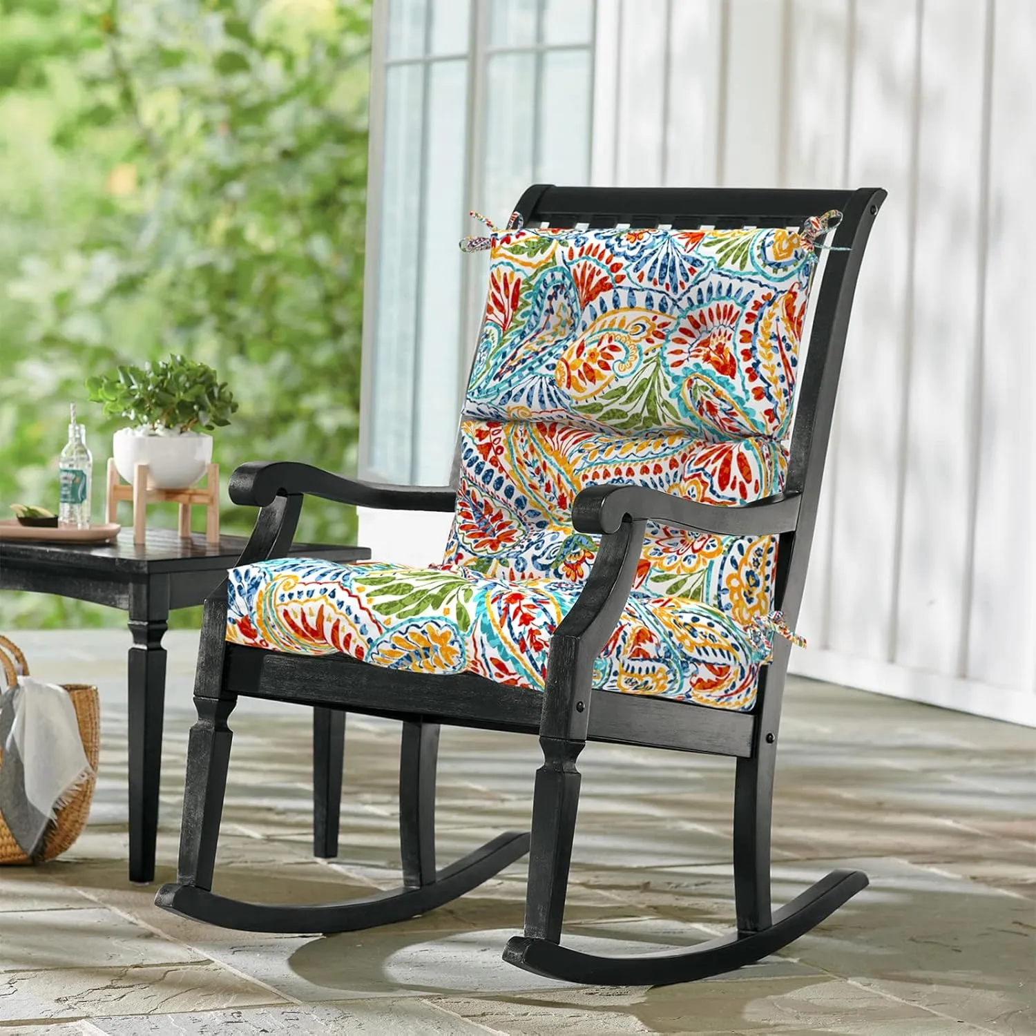 LVTXIII 2 Pack Outdoor/Indoor High Back Chair Cushions, Deep Seat Patio Seat and Back Cushion Set, Stuffed High Rebound Foam Rocking Chair Cushions, 44"x22"x4", Paisley Ummi Multi
