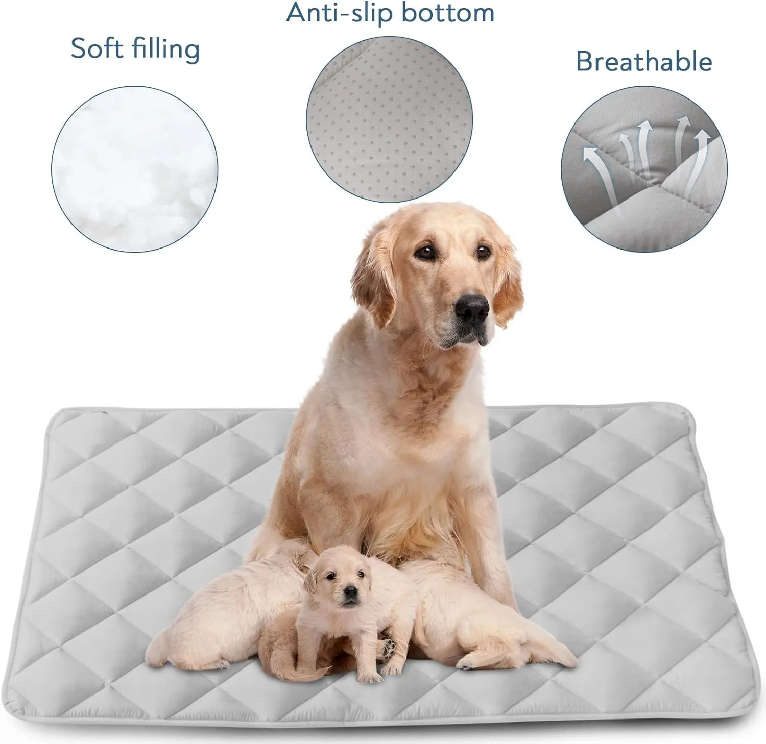 Magik & Kover Dog Crate Pad 2 Pack (42" x 28"), Soft Dog Crate Mat with Anti-Slip Bottom, Machine Washable Kennel Pad, Fits 42 Inch, Grey