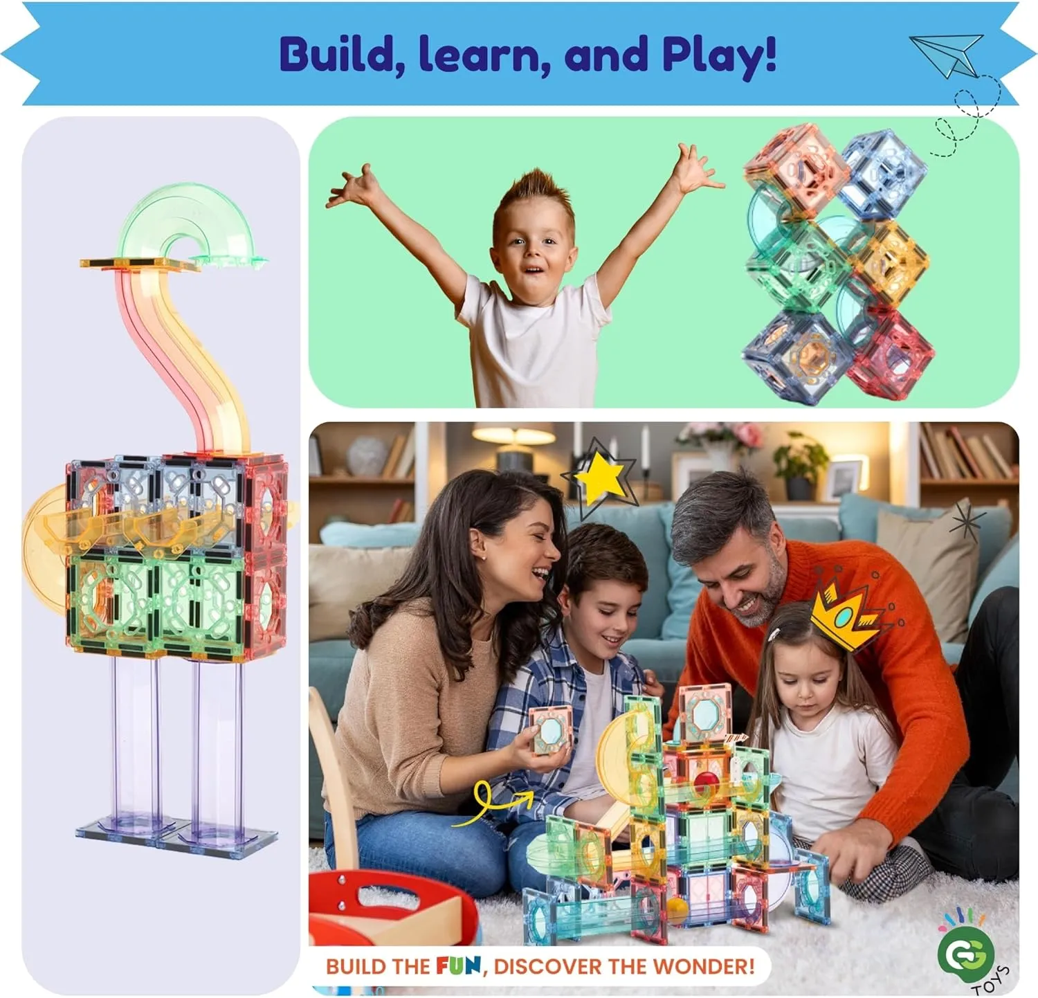 Magnetic Marble Run – 208 PCS Magnetic Tiles & Construction Blocks Set – STEM Building Toys for Boys & Girls Ages 3-9 – 3D Educational Marble Race Game – Gift for Birthdays & Classrooms