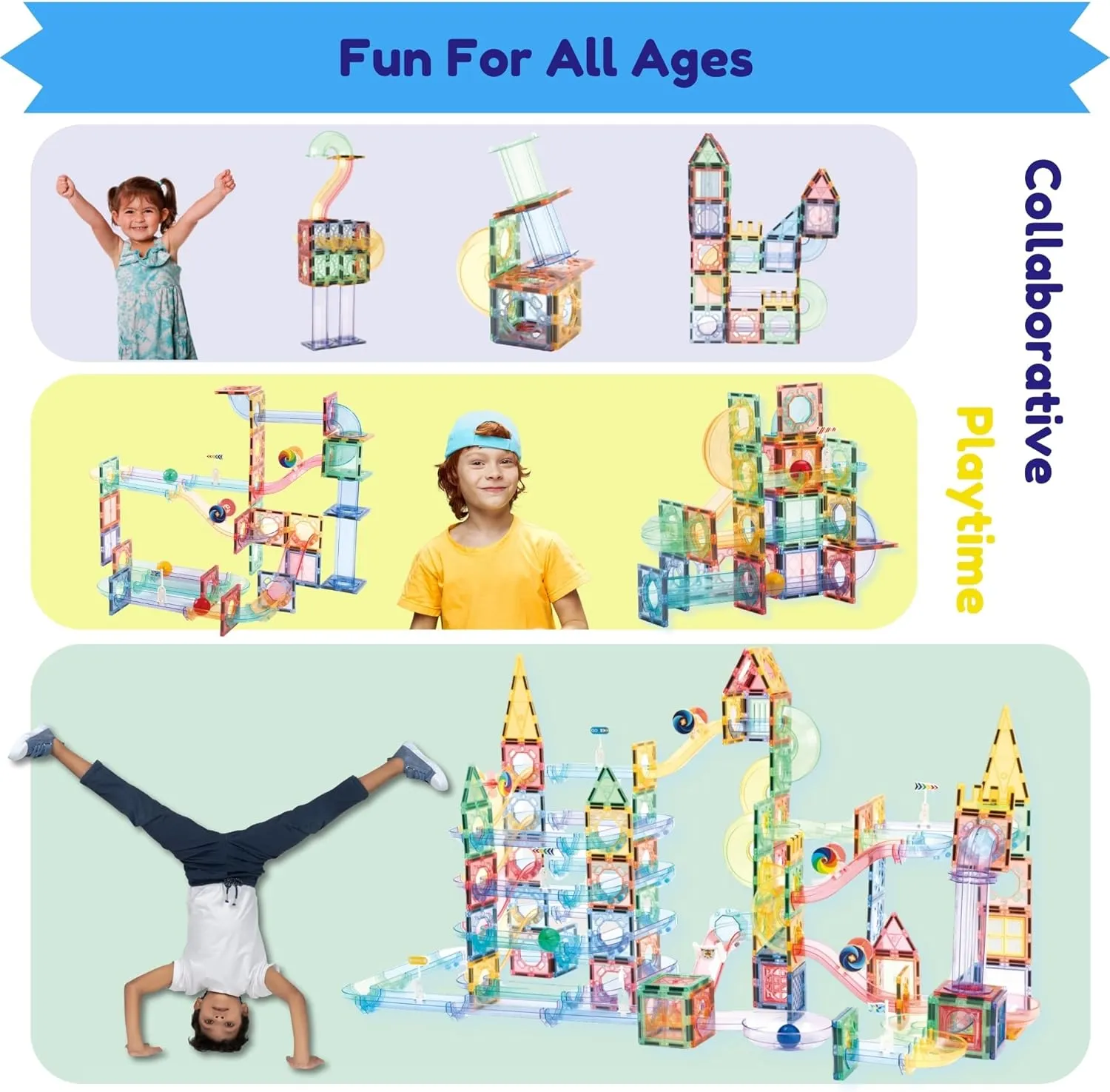 Magnetic Marble Run – 208 PCS Magnetic Tiles & Construction Blocks Set – STEM Building Toys for Boys & Girls Ages 3-9 – 3D Educational Marble Race Game – Gift for Birthdays & Classrooms
