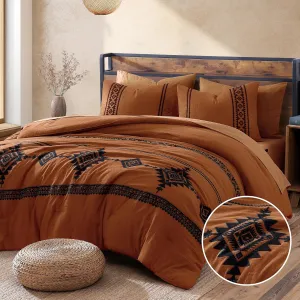 MAIREVE Burnt Orange Embroidery Comforters Set Queen Size - 7 Pieces, Farmhouse Western Bedding All Season, Bed in A Bag Queen Boho Comforter Set with Sheets, Pillowcases & Shams