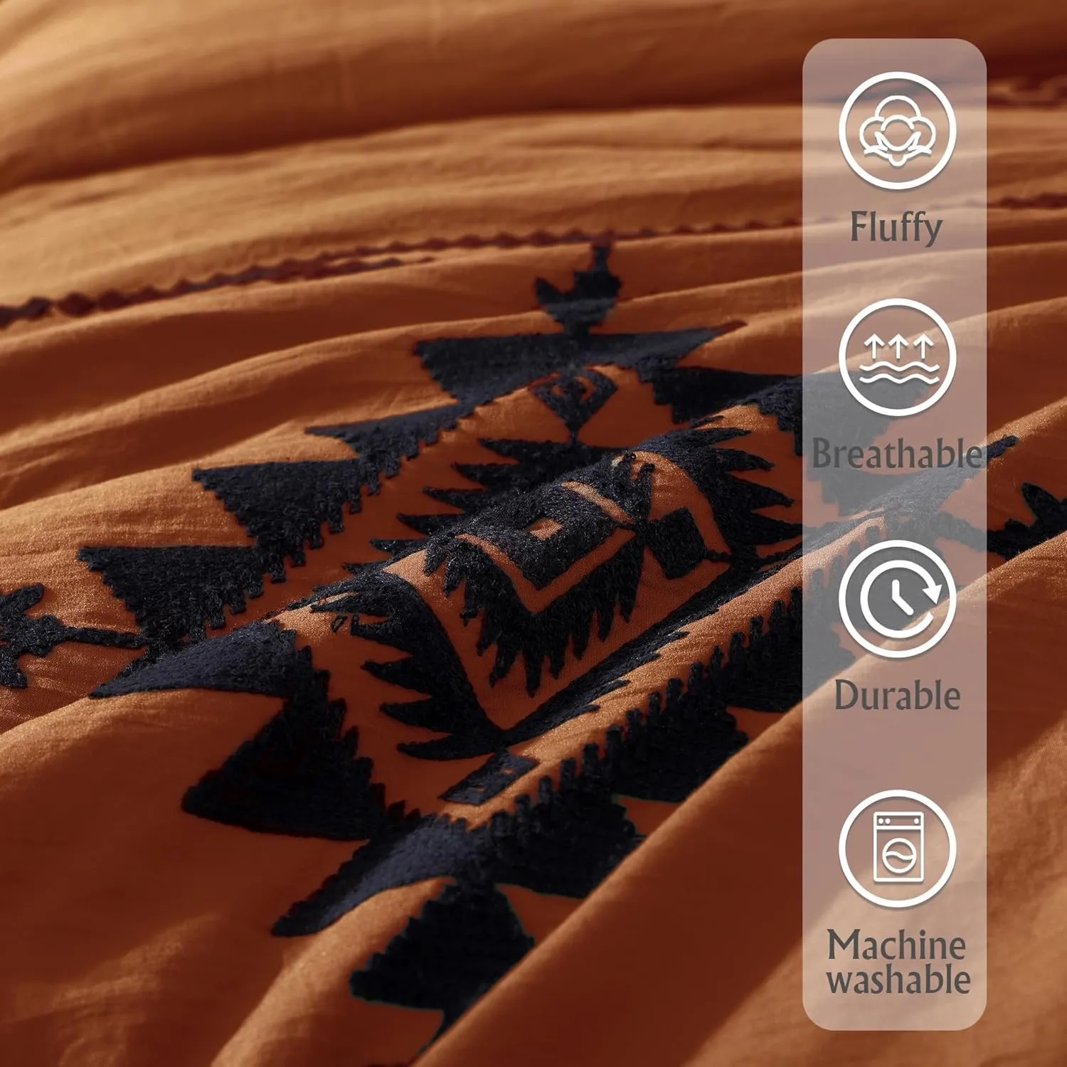 MAIREVE Burnt Orange Embroidery Comforters Set Queen Size - 7 Pieces, Farmhouse Western Bedding All Season, Bed in A Bag Queen Boho Comforter Set with Sheets, Pillowcases & Shams