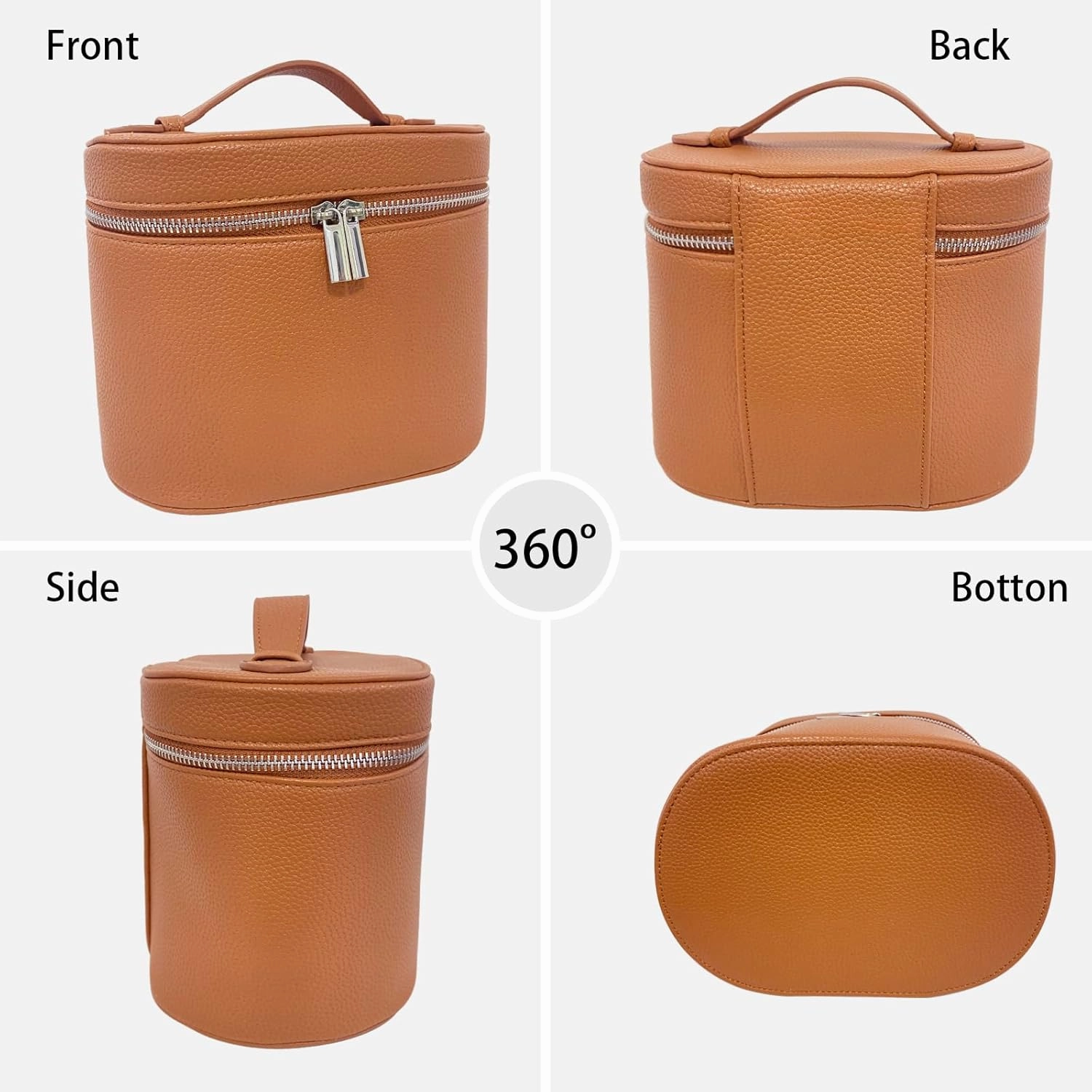 Makeup Bag Cosmetic Vanity Case -Leather Portable Toiletry with Removable Divider Travel Organizer Bag with Travel Razors for Women (Brown)