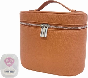 Makeup Bag Cosmetic Vanity Case -Leather Portable Toiletry with Removable Divider Travel Organizer Bag with Travel Razors for Women (Brown)