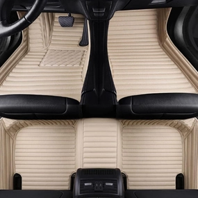 Making Car Floor Mats Protection Pads Compatible for Scion tC,iA,C-HR,FR-S Car Full Coverage All Weather Pads Protection Non-Slip Leather Floor Liners (Beige stripe)