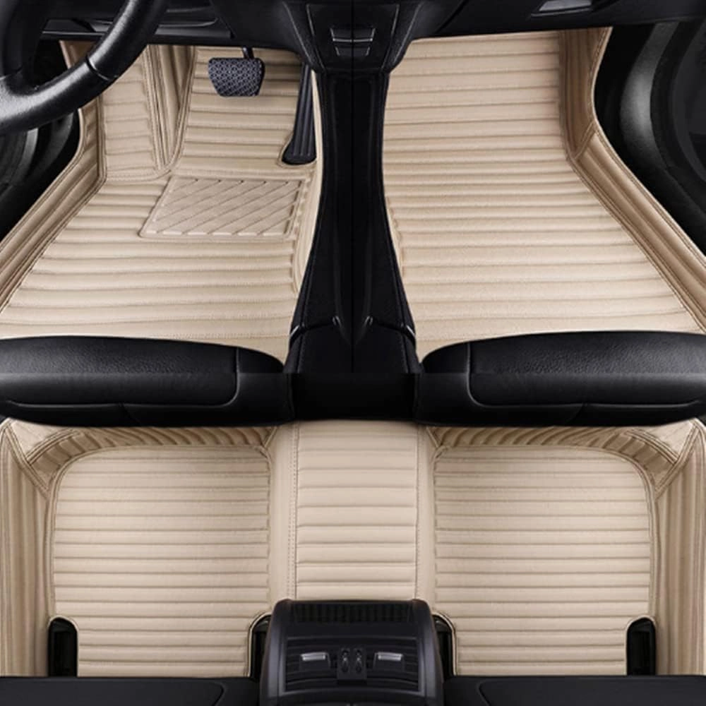 Making Car Floor Mats Protection Pads Compatible for Scion tC,iA,C-HR,FR-S Car Full Coverage All Weather Pads Protection Non-Slip Leather Floor Liners (Beige stripe)