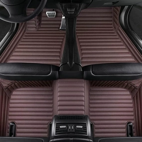 Making Car Floor Mats Protection Pads Compatible for Scion tC,iA,C-HR,FR-S Car Full Coverage All Weather Pads Protection Non-Slip Leather Floor Liners (Dark brown stripe)