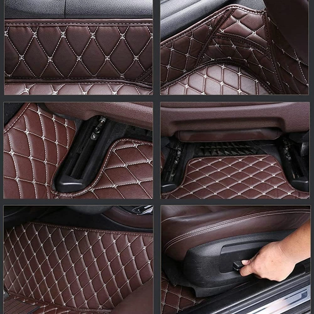 Making Car Floor Mats Protection Pads Compatible for Scion tC,iA,C-HR,FR-S Car Full Coverage All Weather Pads Protection Non-Slip Leather Floor Liners (Dark brown stripe)