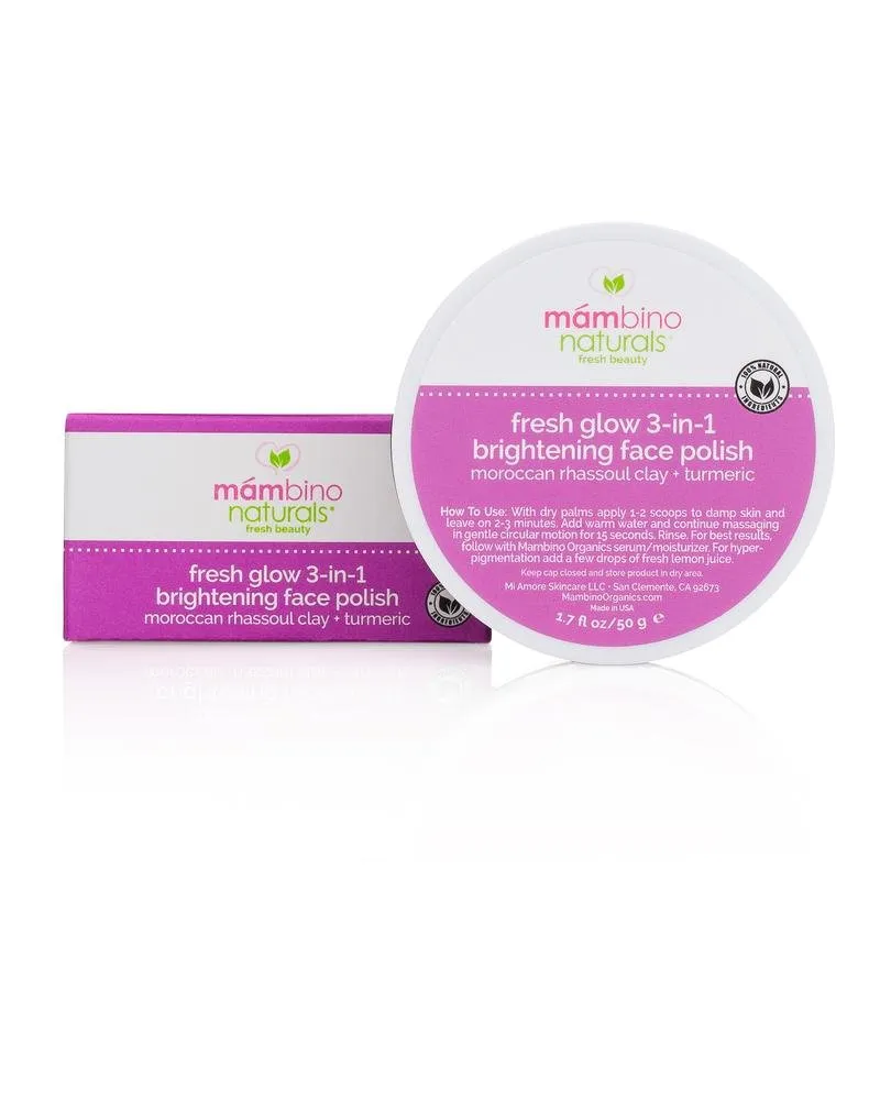 Mambino Organics Fresh Glow 3-In-1 Face Scrub – All Natural Exfoliating Face Wash 1.7 Ounces (2-PACK)