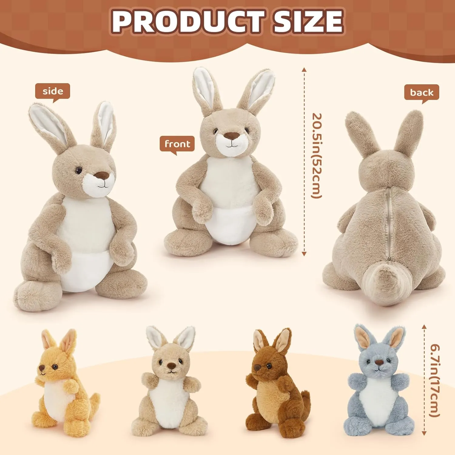 MaoGoLan 5 Pcs Kangaroo Stuffed Animals with Pouch for Girl,20" Kangaroo Plush with 4 Small Babies Wallaby for Party Favor,Mama Baby Wallaby Stuffed Animal for Christmas Birthday
