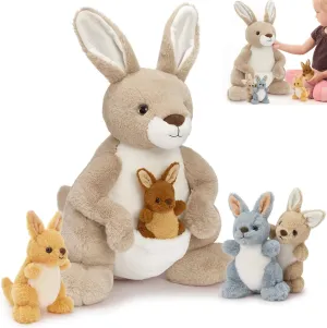 MaoGoLan 5 Pcs Kangaroo Stuffed Animals with Pouch for Girl,20" Kangaroo Plush with 4 Small Babies Wallaby for Party Favor,Mama Baby Wallaby Stuffed Animal for Christmas Birthday
