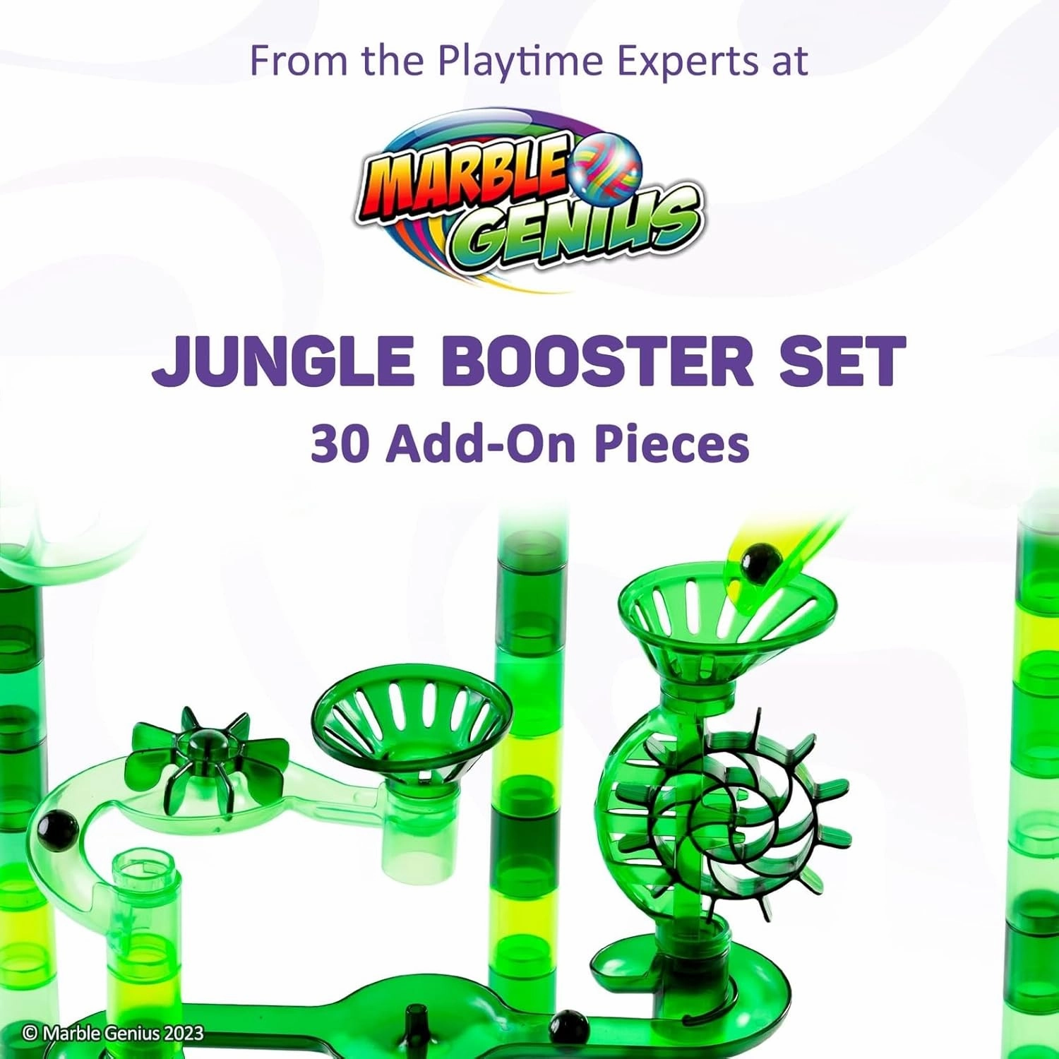 Marble Genius Marble Run Booster Set - 30 Pieces Total (10 Action Pieces Included), Construction Building Blocks Toys for Ages 3 and Above, with Instruction App Access, Add-On Set, Jungle