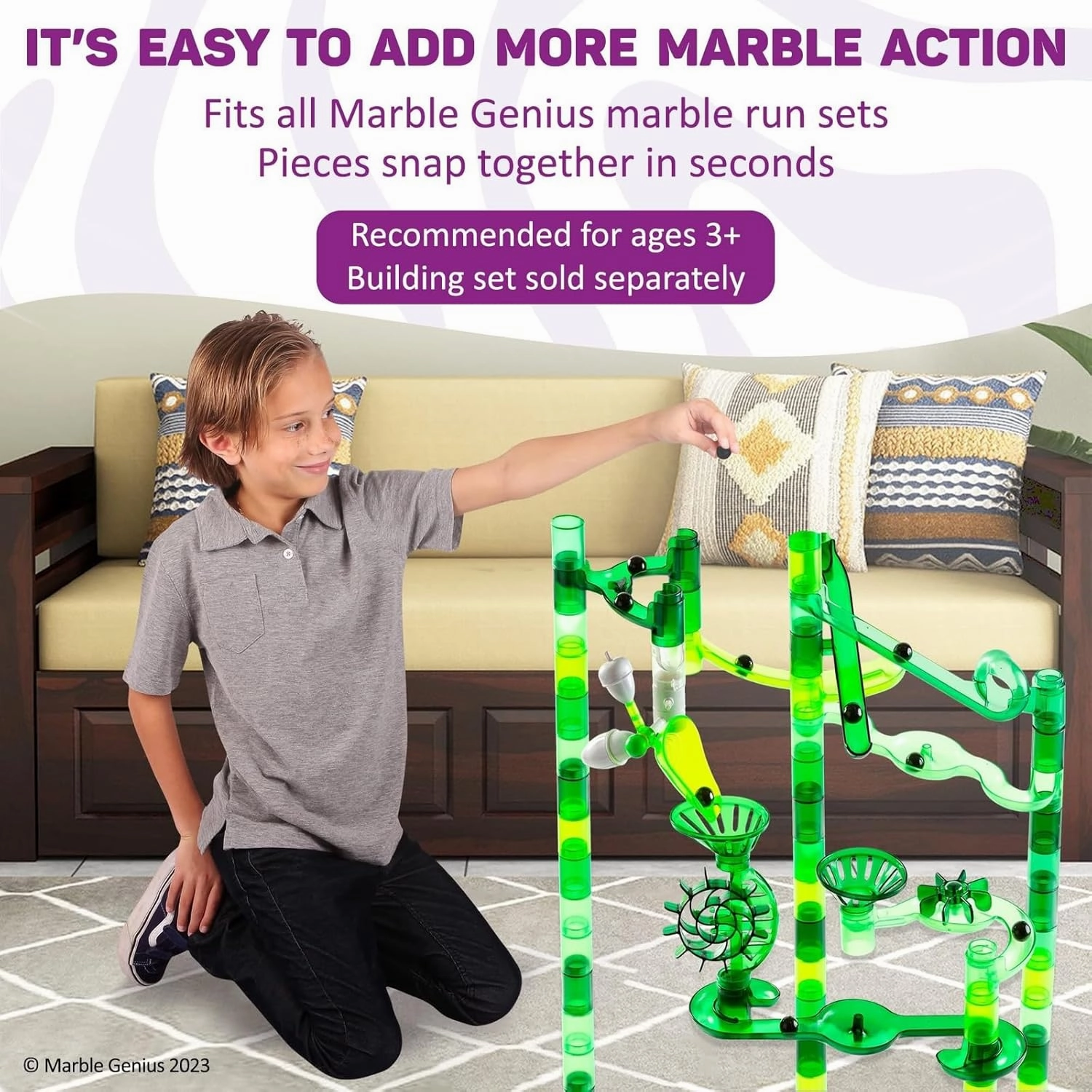Marble Genius Marble Run Booster Set - 30 Pieces Total (10 Action Pieces Included), Construction Building Blocks Toys for Ages 3 and Above, with Instruction App Access, Add-On Set, Jungle