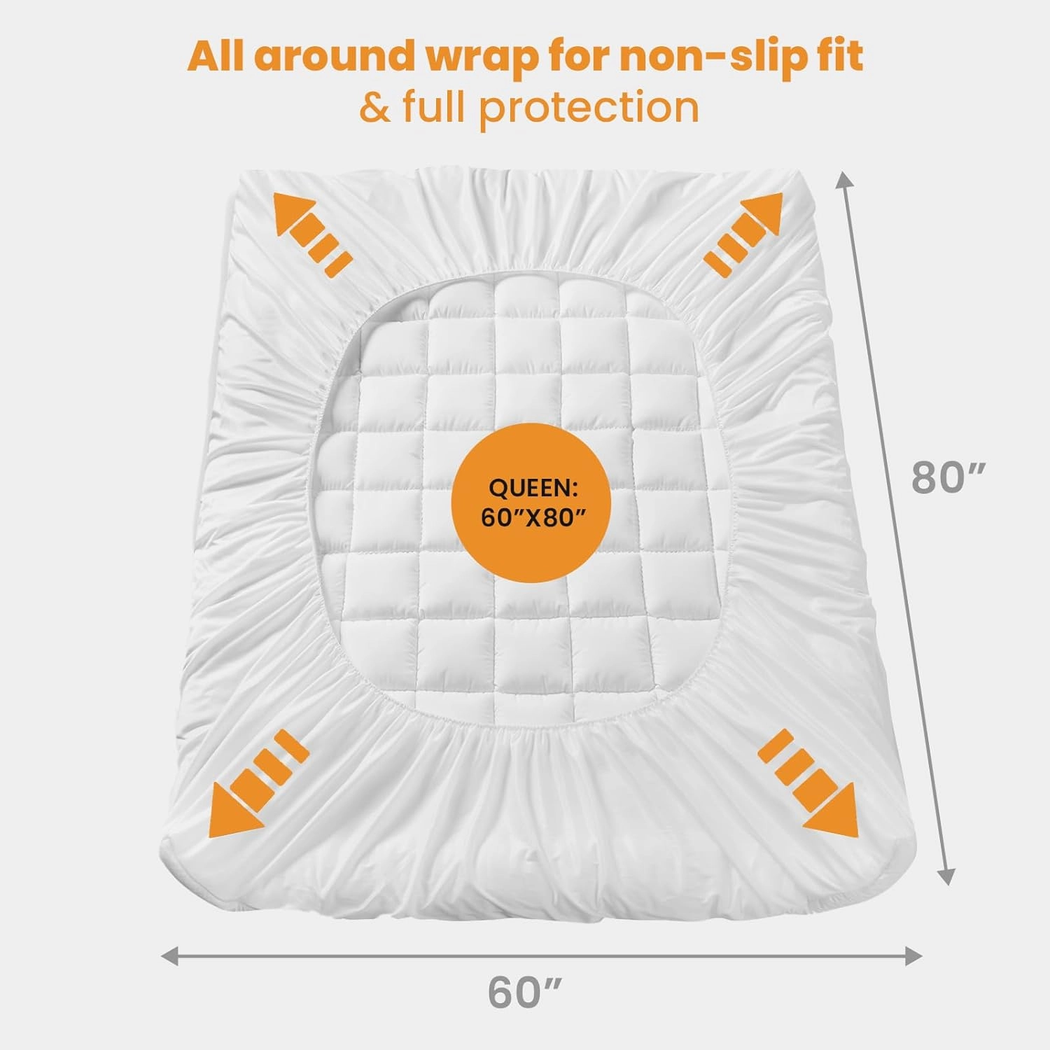 MATBEBY Queen Size Mattress Pad - Cooling Breathable Mattress Topper, Quilted Fitted Mattress Protector, Pillow Top Mattress Cover with 8-21" Deep Pocket, Soft, Machine Washable, White, 60x80 Inches