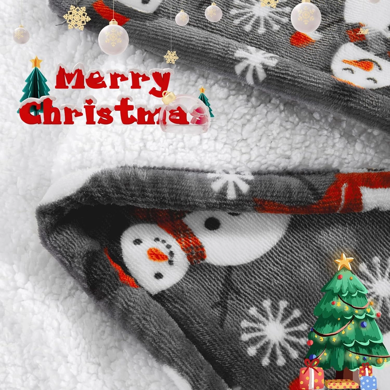 MAXEVE Christmas Heated Throw Blanket Electric Blanket Soft Cozy Heating Blanket for Couch Sofa Bed, 6 Heat Levels & 4-Hour Auto-Off, Machine Washable, FCC & ETL(50"x60", Gray Snowman)