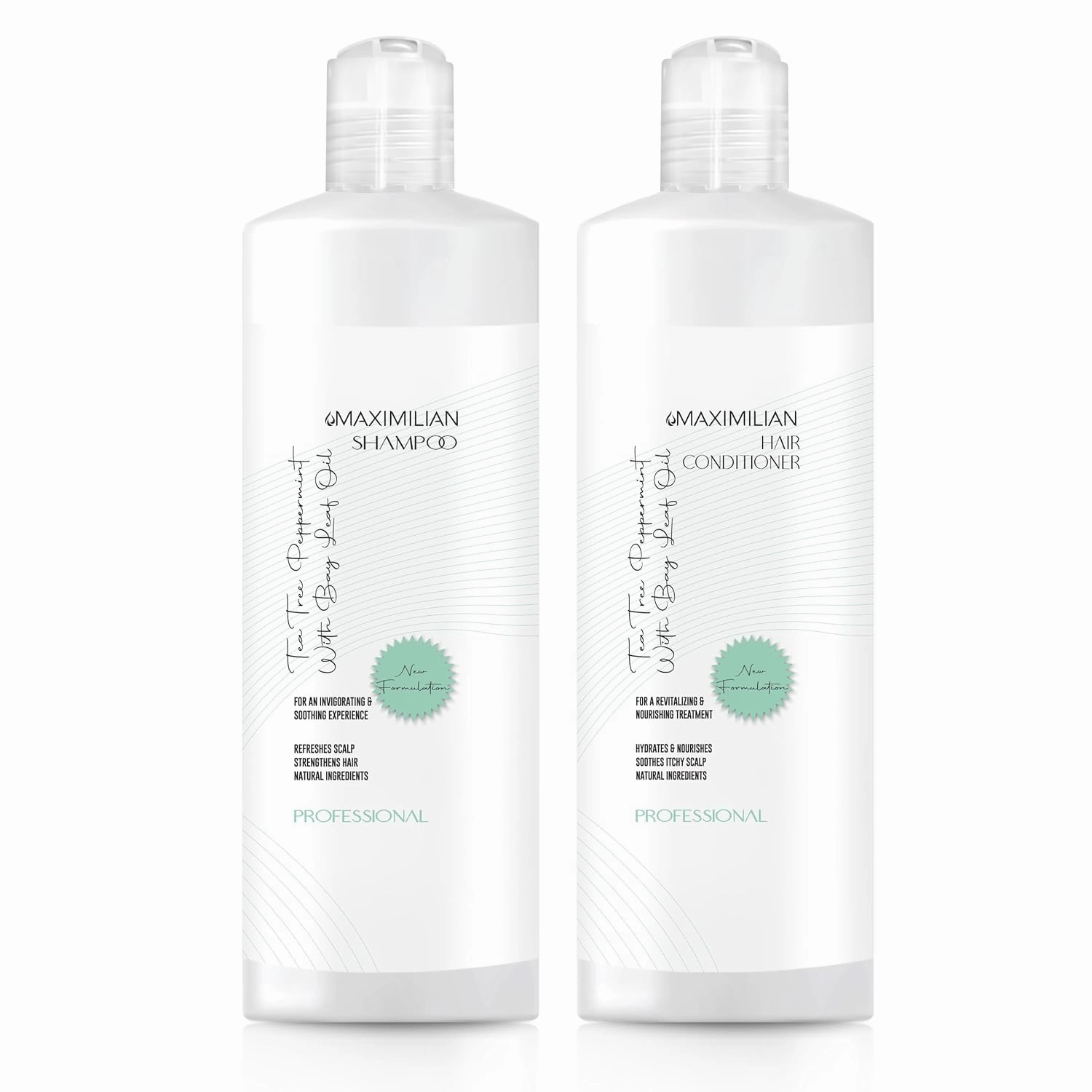 MAXIMILIAN Tea Tree Mint Shampoo and Conditioner Set - Refreshing, Soothing, Bay Leaf Oil for Hair & Scalp - Made in USA - Hydrating, Nourishing, Sodium Lauryl Sulfate Free Shampoo, Ideal for Women
