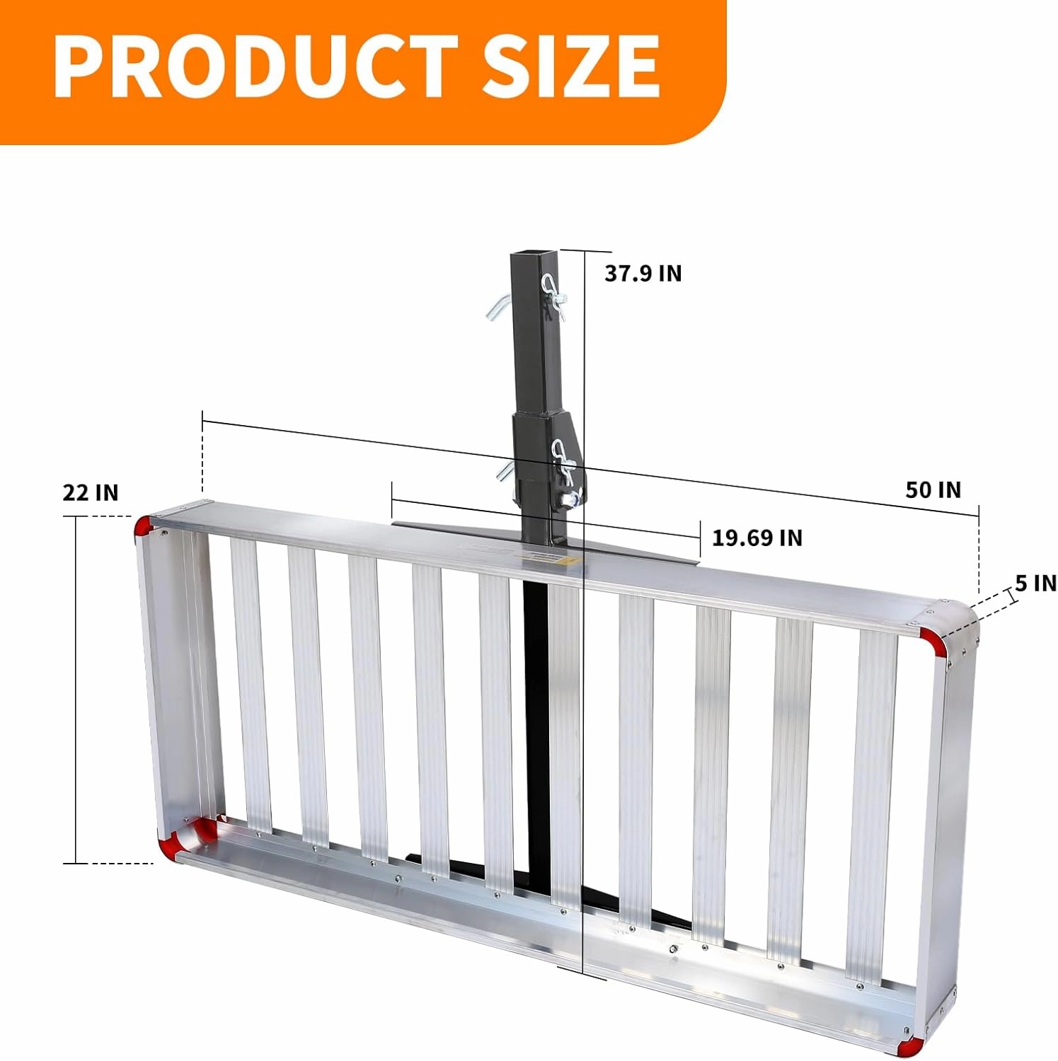 MaxxHaul 50149 500-lb Capacity 50 inch x 22 inch Hitch Mount Premium Folding Aluminum Cargo Carrier Rack Basket with High Side Rails and Reflector Lens for Added Safety