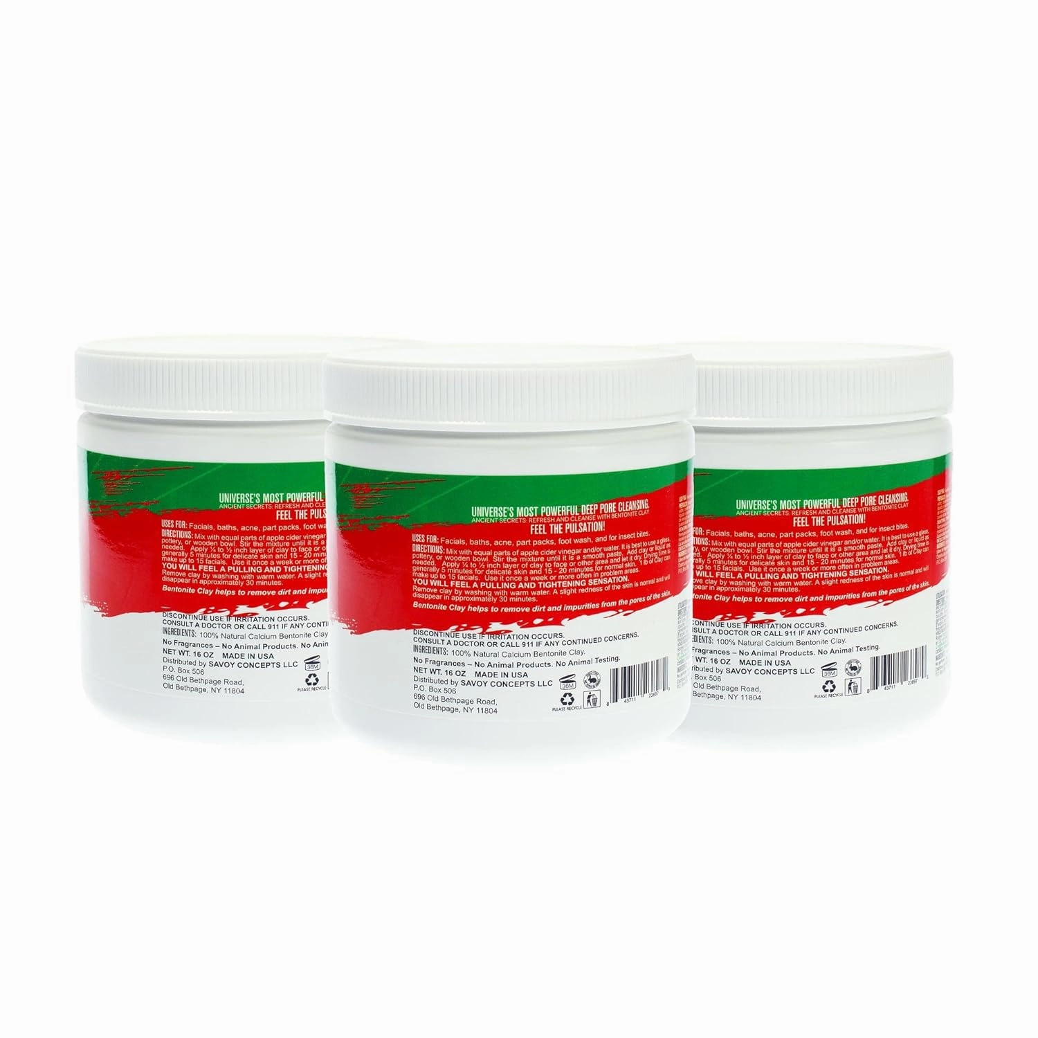 Mayan Magic Mud- Premium Indian Healing Clay- Powerful Deep Pore Cleansing Facial and Body Mask- 100% Pure Calcium Bentonite Clay- Treat Acne Breakouts, Blackheads, Oily Skin- 3-Pack (16 Oz Each)