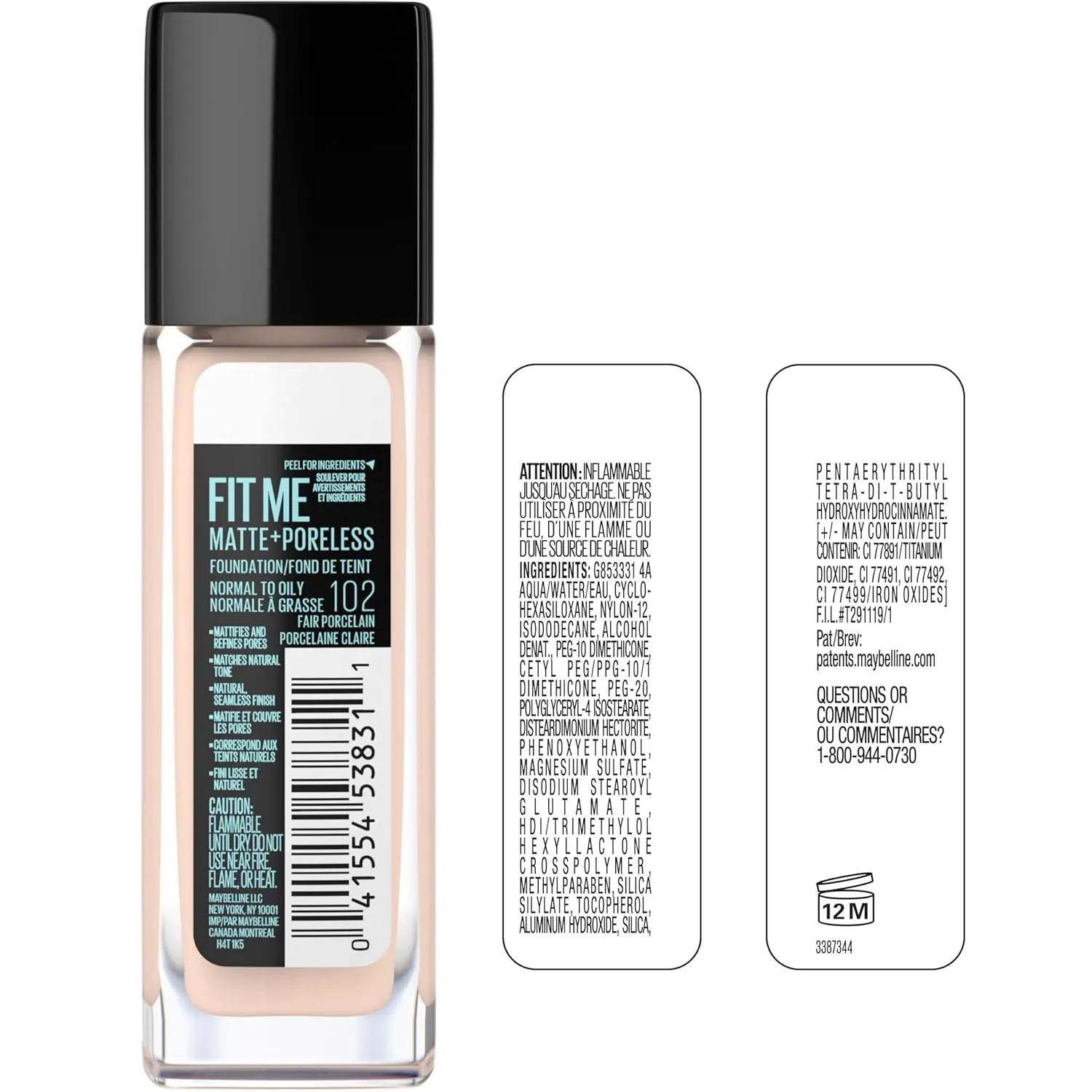 Maybelline Fit Me Matte   Poreless Liquid Foundation   Fit Me Mattifying Primer Makeup Bundle, Includes 1 Foundation in Porcelain and 1 Primer