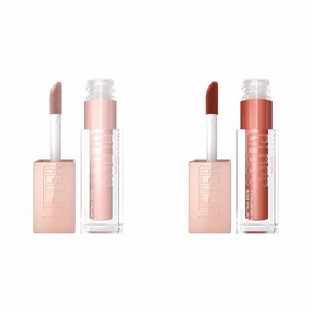 MAYBELLINE Lifter Gloss Hydrating Lip Gloss Bundle with Hyaluronic Acid, Ice Pink Neutral 0.18 oz & Topaz Terracotta Neutral 0.18 oz