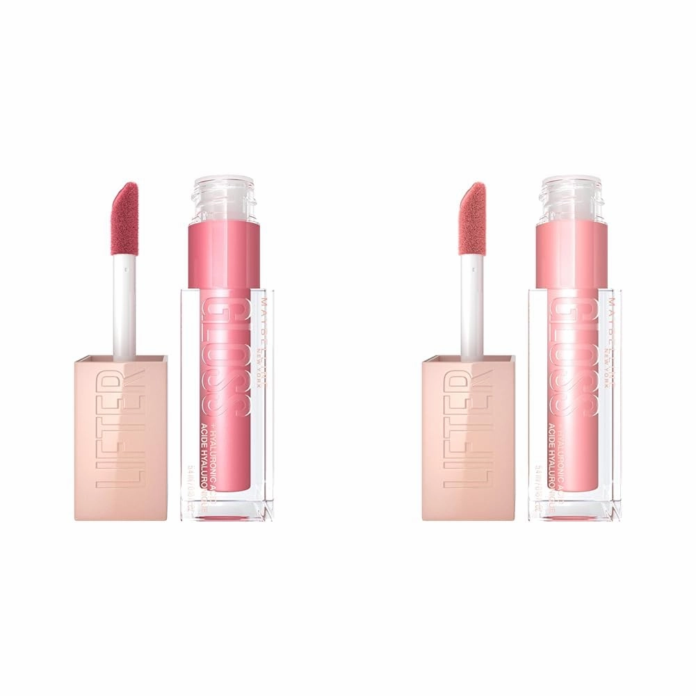 MAYBELLINE Lifter Gloss Hydrating Lip Gloss with Hyaluronic Acid High Shine for Plumper Lips Petal Warm Pink Neutral 0.18 oz and Reef Peachy Neutral 0.18 oz