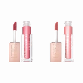 MAYBELLINE Lifter Gloss Hydrating Lip Gloss with Hyaluronic Acid High Shine for Plumper Lips Petal Warm Pink Neutral 0.18 oz and Reef Peachy Neutral 0.18 oz