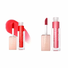 MAYBELLINE Lifter Gloss Hydrating Lip Gloss with Hyaluronic Acid, Sweetheart Sheer Red 1 Count & Heat Raspberry Neutral 0.18 oz