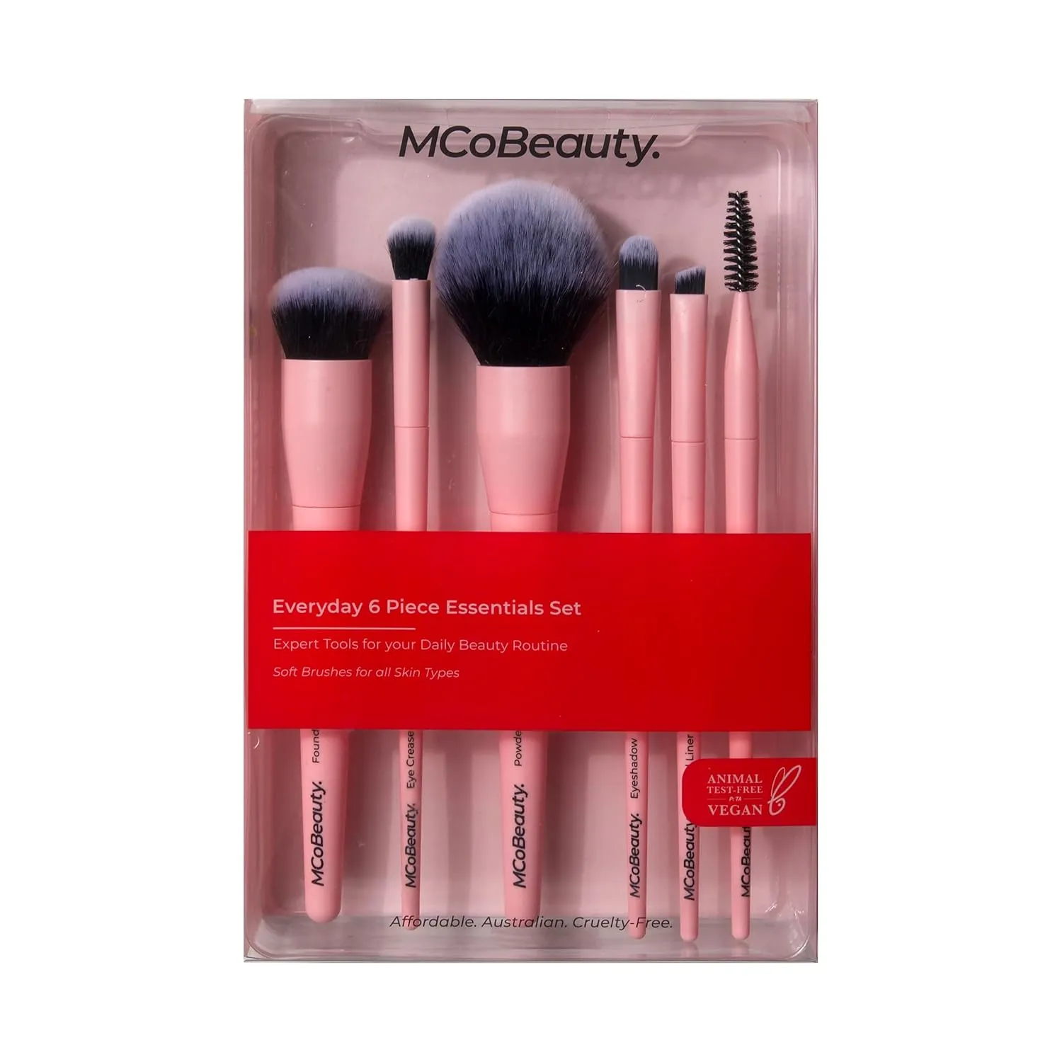MCoBeauty Everyday 6 Piece Makeup Brush Essential Set, Soft Bristles, Full Face Brush Set, Sleek Organic Design