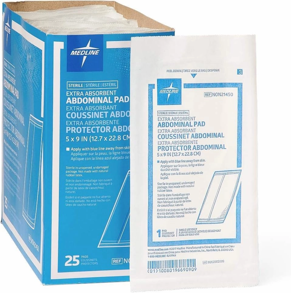 Medline Medline Sterile Abdominal Pad, NON21450H, 5 inch x 9 inch, 2 Packs of 25 Count