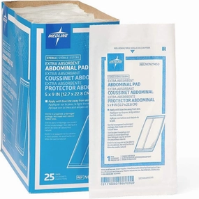 Medline Medline Sterile Abdominal Pad, NON21450H, 5 inch x 9 inch, 2 Packs of 25 Count