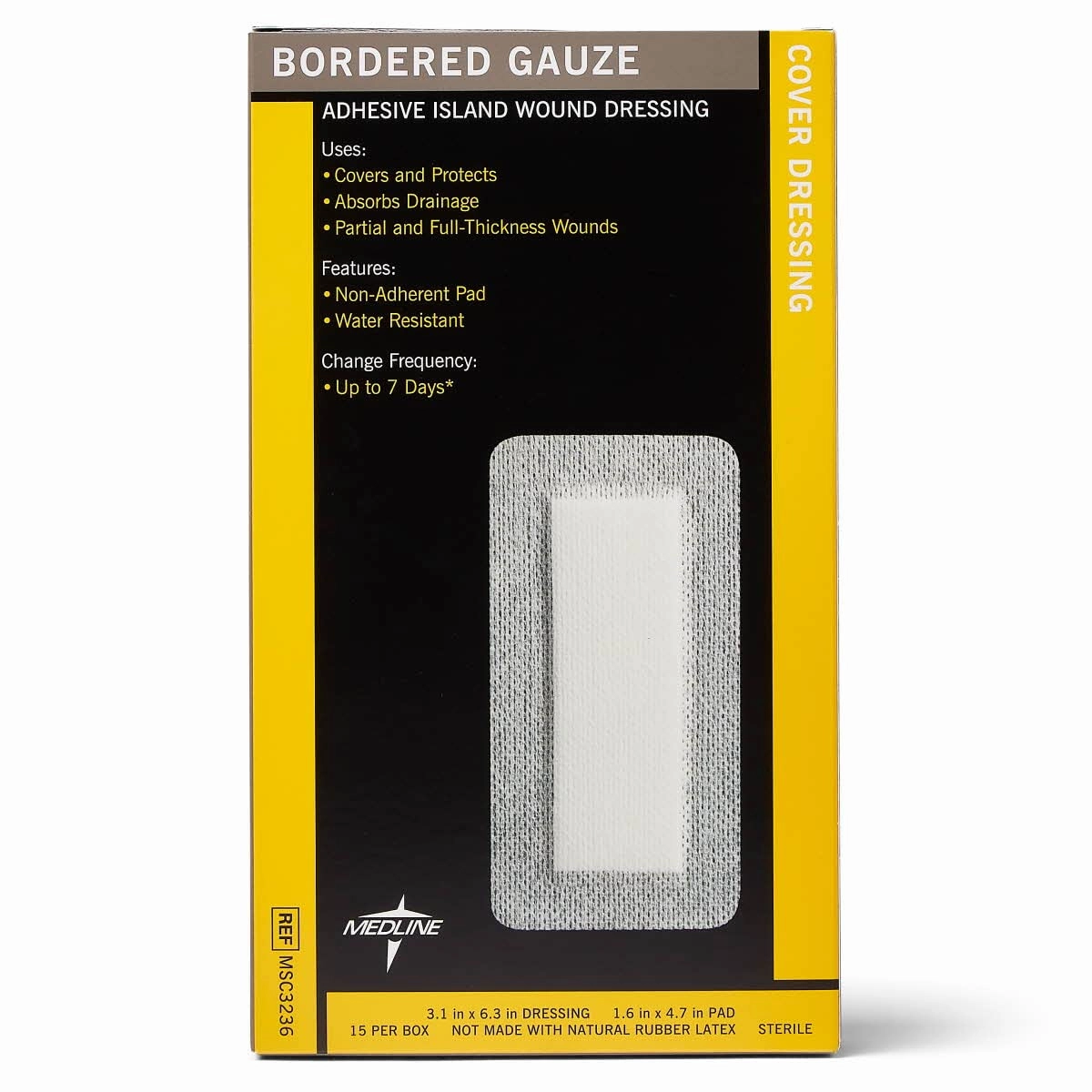 Medline Sterile Bordered Gauze, 3" x 6" with 1.5" x 4" Pad (Pack of 15)