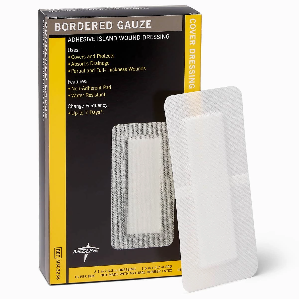 Medline Sterile Bordered Gauze, 3" x 6" with 1.5" x 4" Pad (Pack of 15)